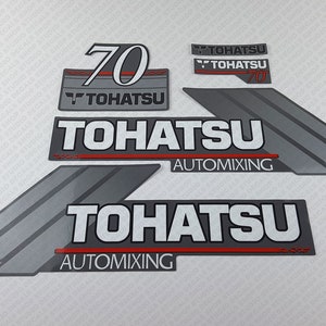 Reproduction d&#39;un jeu d&#39;autocollants pour moteur hors-bord Tohatsu 70 CV deux temps à mélange automatique