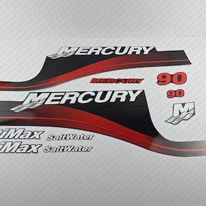 Reproduction d&#39;un jeu d&#39;autocollants pour moteur hors-bord Mercury 90 cv Optimax Saltwater