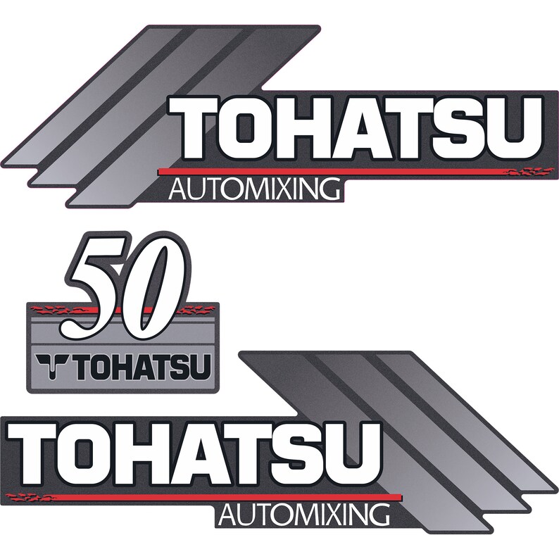 Tohatsu 50 HP Two Stroke Automixing Outboard Engine Decals Sticker Set