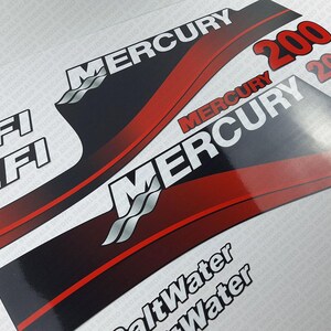 thumbnail interactive-video image 1 of Mercury 250hp EFI Saltwater Series Outboard Engine Decals – Red Sticker Set 1 of 4