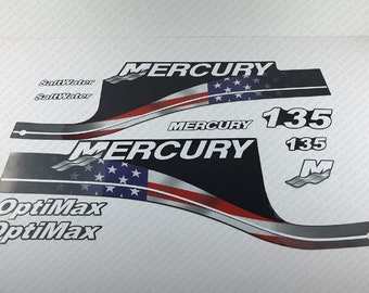 Mercury 135hp Optimax SaltWater USA flag edition outboard engine decals sticker set reproduction