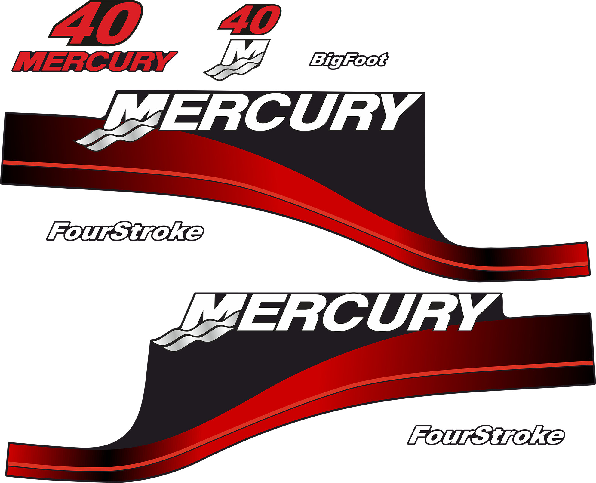 Automotive Mercury 90 hp Two Stroke outboard engine decals RED sticker