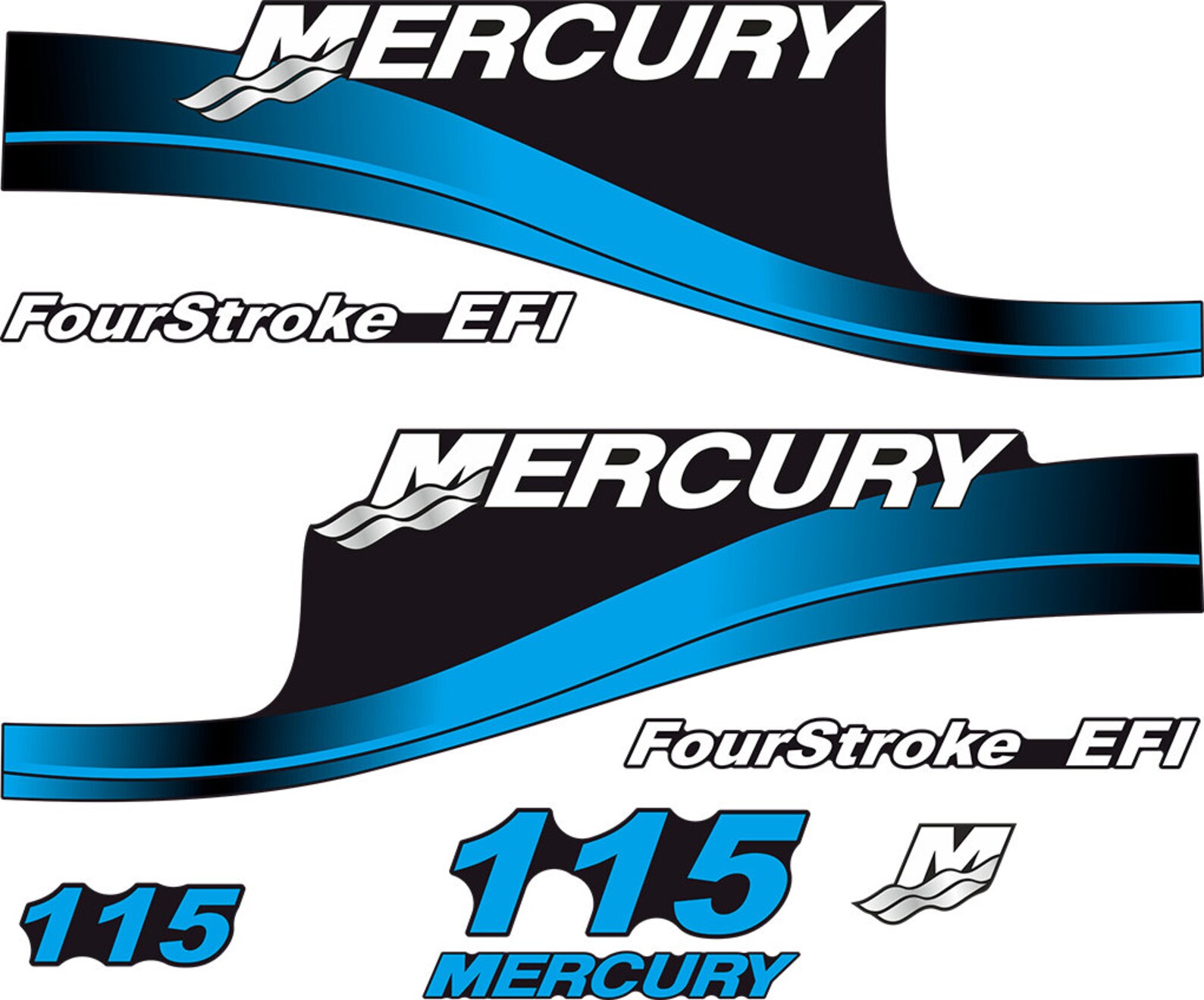 Kit Décalcomanie Mercury 115 4 Temps - Autocollants Moteur Hors-bord ORANGE - AMR Racing - Neuf