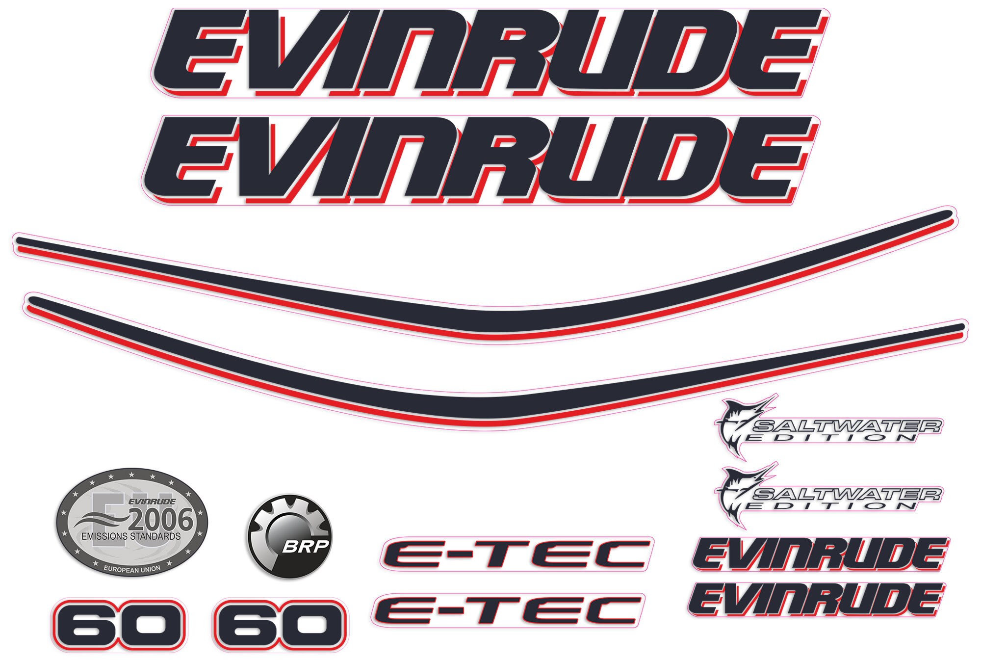 Evinrude 60HP Etec White Cowling Outboard Engine Decals Etsy