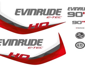 Evinrude 90HP E-tec HO 2014 - 2015 White Cowl outboard engine decals sticker set reproduction