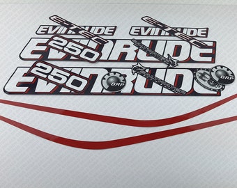 Evinrude 250HP E-tec (90 degree, V6, 3.3L) Blue Cowling outboard engine decals sticker set reproduction