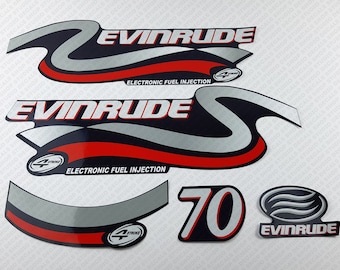 Evinrude 70HP Four Stroke Silver Edition Blue Cowling outboard engine decals sticker set reproduction
