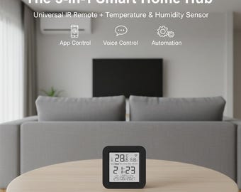 Smart Home Hub, 3-in-1 WiFi IR Remote with Temperature & Humidity Monitor, Alexa Google Control for AC/TV, Home Automation Gift, Tech Gadget