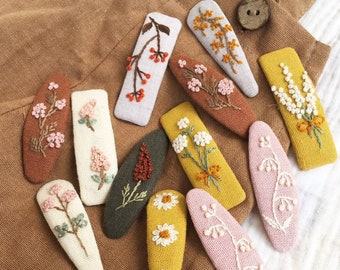 Embroidered Floral Linen Hair Clip: Baby Toddler Girl Snap Clip - Etsy