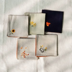 Custom name linen embroidered Handkerchiefs, Personalized Linen Embroidered Handkerchief, Wild Flower handkerchief, Personalized gift