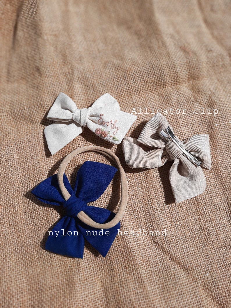 Custom name hand embroidered baby bow,Customized Hand Embroidered,Name Bow,Personalized Name Bow,Hand Embroidered Bow image 10