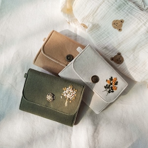 Cartera de lino bordada, cartera pequeña para mujer, cartera de mano, cartera para mujer, monedero bordado, cartera bordada, cartera para tarjetas