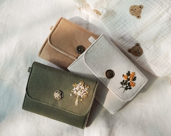 Cartera de lino bordada, cartera pequeña para mujer, cartera de mano, cartera para mujer, monedero bordado, cartera bordada, cartera para tarjetas