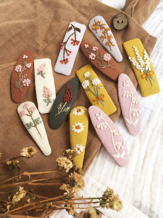 Embroidered Floral Linen Hair Clip: Baby Toddler Girl Snap Clip - Etsy
