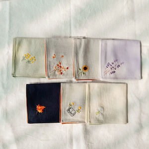 Custom name linen embroidered Handkerchiefs, Personalized Linen Embroidered Handkerchief, Wild Flower handkerchief, Personalized gift