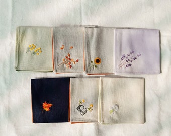 Custom name linen embroidered Handkerchiefs, Personalized Linen Embroidered Handkerchief, Wild Flower handkerchief, Personalized gift