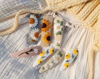Floral hand Embroidered hair clip, hair clip for girl,hair Snap clip,Baby clip,hair clip,snap clip girl, gift for her cute clip