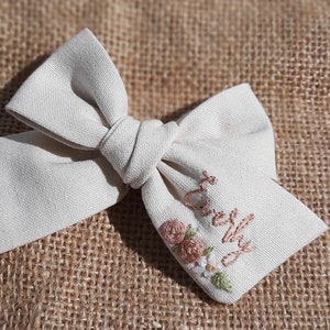 Custom name hand embroidered baby bow,Customized Hand Embroidered,Name Bow,Personalized Name Bow,Hand Embroidered Bow image 2