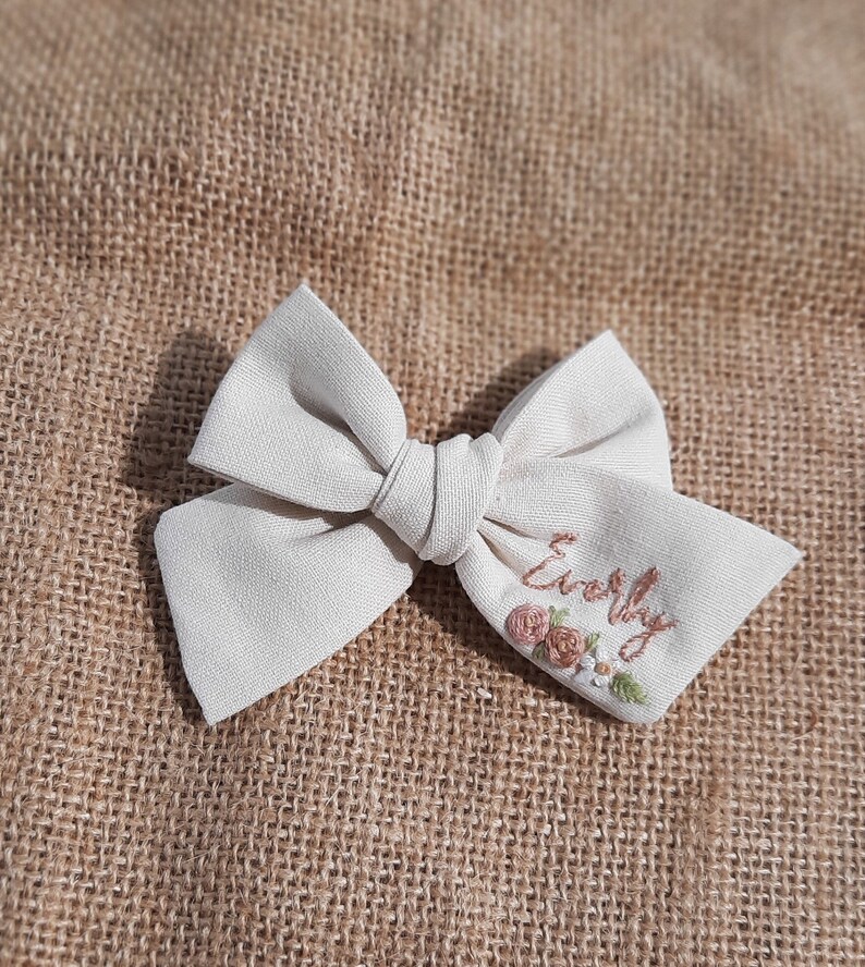 Custom name hand embroidered baby bow,Customized Hand Embroidered,Name Bow,Personalized Name Bow,Hand Embroidered Bow image 5