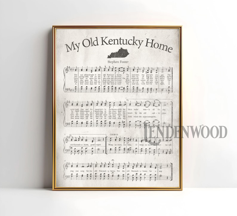 My Old Kentucky Home Music Sheet Art Rustic Antique Vintage Print Southern Wall Decor Farmhouse Style Gift Rustic Louisville Derby Sign