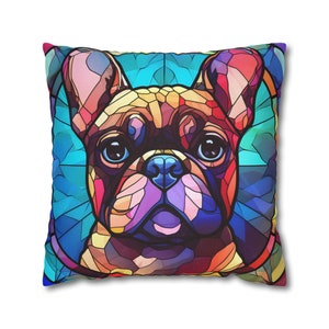 French Bulldog Square Pillow Set, Stained Glass Style, Decorative Couch Square Pillow Set, Decorative Cover Set, Dog Lover Gift