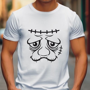 Maglietta unisex Frankenstein Halloween, camicia costume Halloween, maglietta minimalista, regalo camicia unisex Halloween uomo donna