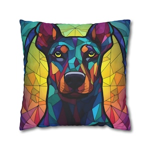 Doberman Pincher Square Pillow Set, Stained Glass Style, Decorative Couch Square Pillow Set, Decorative Cover Set, Dog Lover Gift, Art Decor