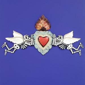 Hermoso día del sagrado corazón de estaño mexicano de la pared de los ángeles muertos colgando arte popular de México