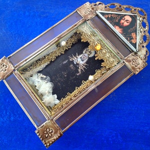 Gran nicho de vidrio para colgar en la pared del santuario de Nuestra Señora de los Dolores, arte popular, caja de sombras para iglesia católica mexicana, Virgen de Dolores