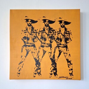 Serigrafía de Arte Pop Mexicano 3 Amigos Charros 16"x16” Serigrafía de Benito Del Águila Homenaje a Warhol Obra original de edición limitada bild 1