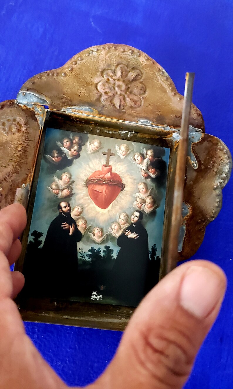 Rustic Mexican Tin Nicho Sacred Heart With Cherubs and Angels Etsy