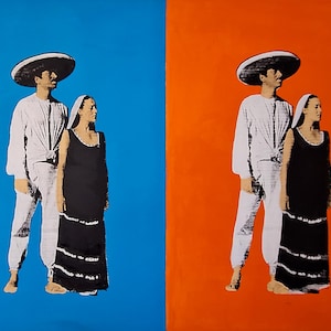 Big 3x4 feet Mexican POP ART Mexican Couple Artwork silkscreen on canvas mexican folk art wall art Pedro Armendariz