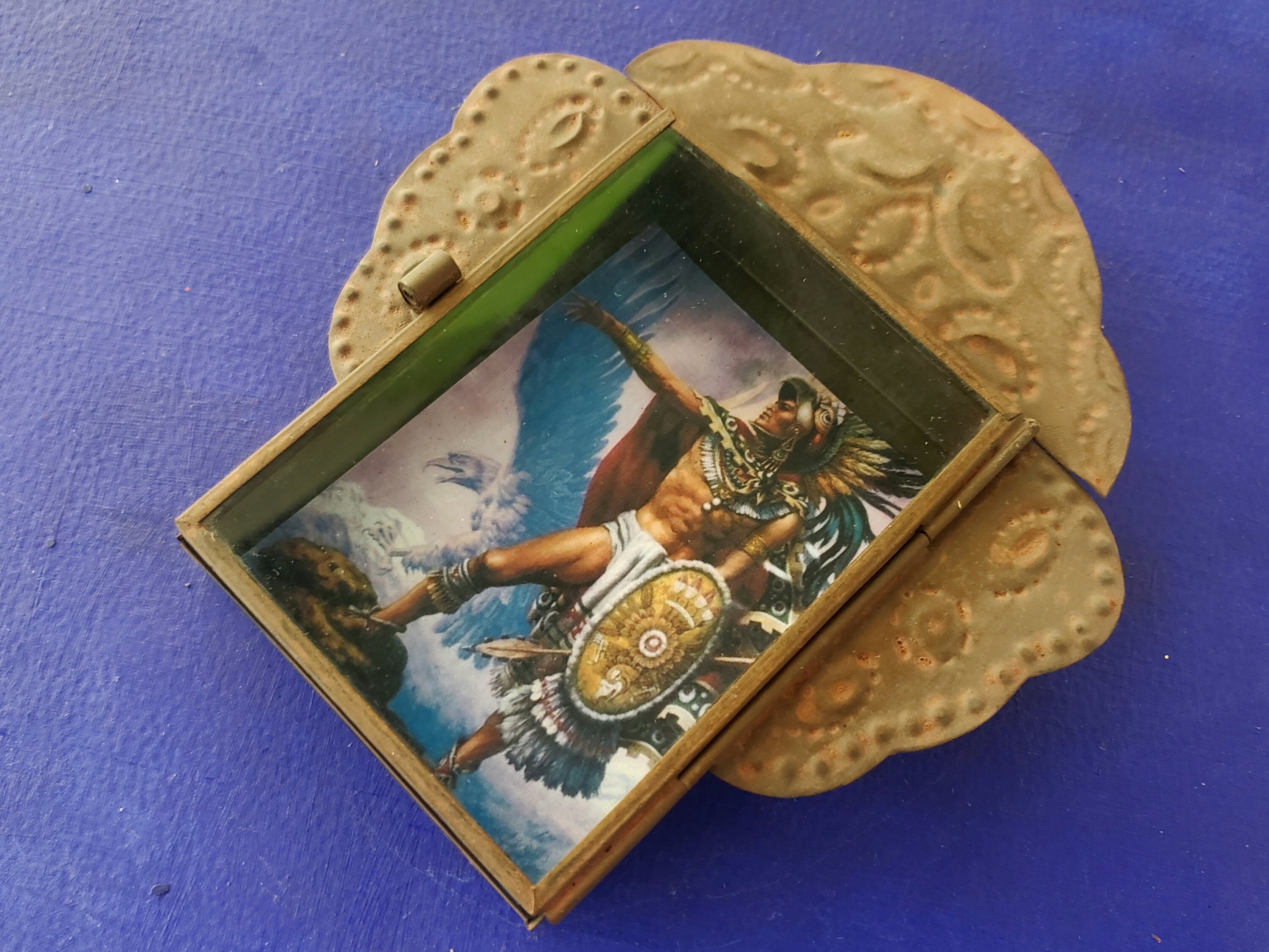 Rustic Mexican Tin Nicho Aztec Warrior Caballero Aguila Eagle Flag ...