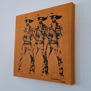 Serigrafía de Arte Pop Mexicano 3 Amigos Charros 16"x16” Serigrafía de Benito Del Águila Homenaje a Warhol Obra original de edición limitada bild 2