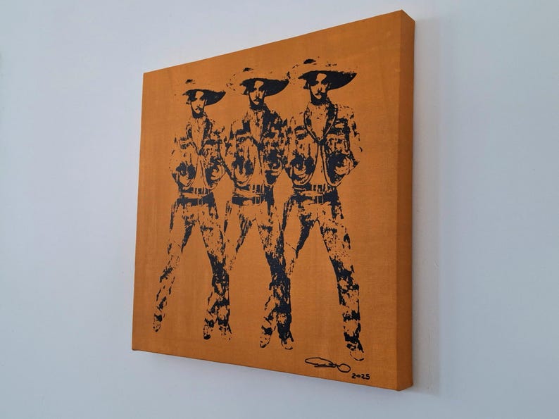 Serigrafía de Arte Pop Mexicano 3 Amigos Charros 16"x16” Serigrafía de Benito Del Águila Homenaje a Warhol Obra original de edición limitada bild 2
