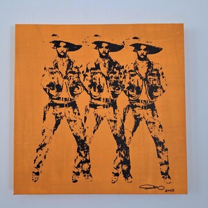 Serigrafía de Arte Pop Mexicano 3 Amigos Charros 16"x16” Serigrafía de Benito Del Águila Homenaje a Warhol Obra original de edición limitada bild 4