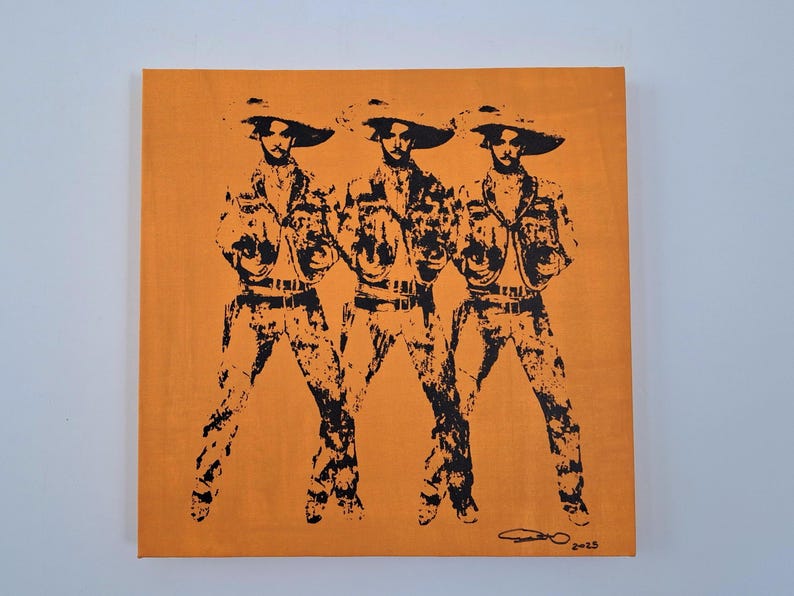Serigrafía de Arte Pop Mexicano 3 Amigos Charros 16"x16” Serigrafía de Benito Del Águila Homenaje a Warhol Obra original de edición limitada bild 4