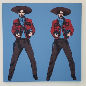 Huge 57"x50" 2 Bandidos Silkscreen on canvas Mexican POP ART Tribute to  Andy Warhol, Blue Jorge Negrete