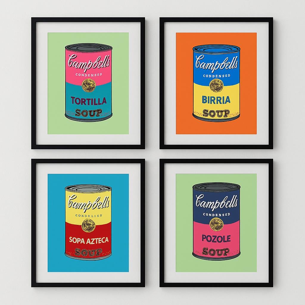 Set of 4 Mexican Pop Art Soup Cans – Warhol Style Silkscreen Prints ...