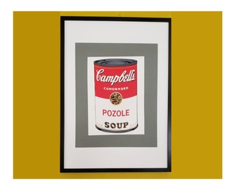 Silkscreen POP ART Mexikansk smak Pozole Campbells soppa Andy Warhol hyllning