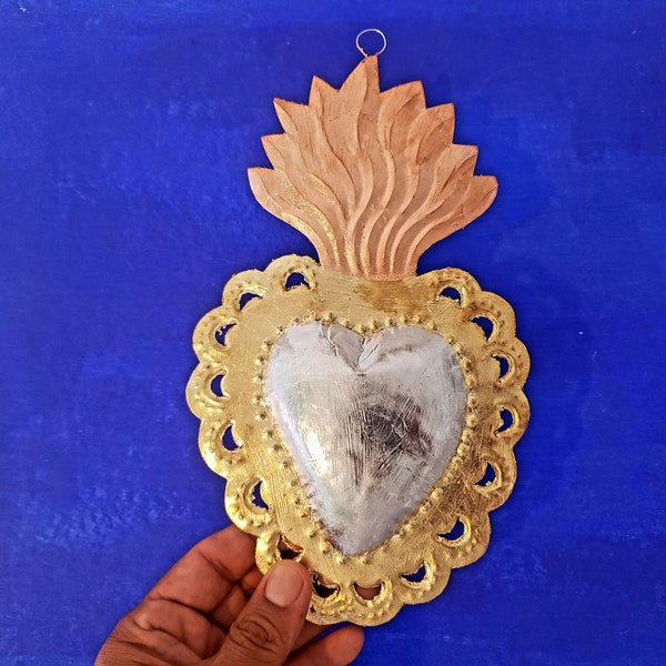 Metal Sacred Heart Milagro Ornament with Glass Jewels main image 1