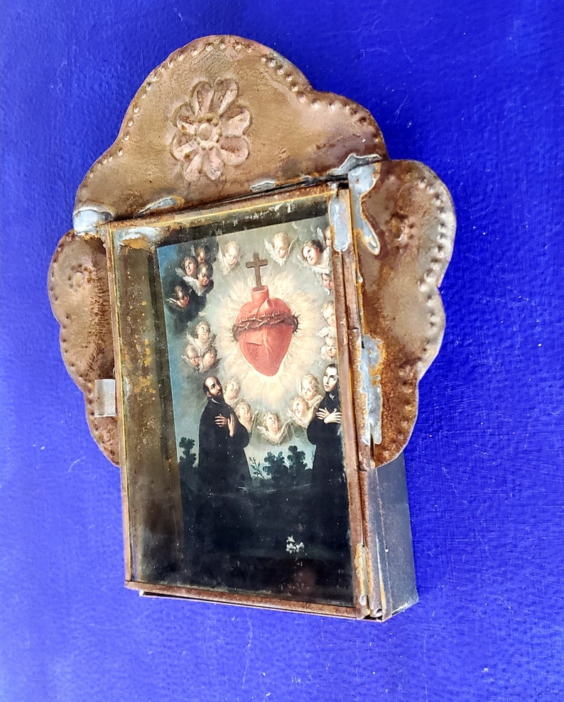 Rustic Mexican Tin Nicho Sacred Heart With Cherubs and Angels Etsy