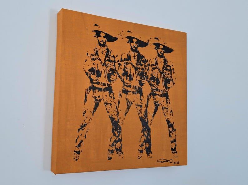 Serigrafía de Arte Pop Mexicano 3 Amigos Charros 16"x16” Serigrafía de Benito Del Águila Homenaje a Warhol Obra original de edición limitada bild 3