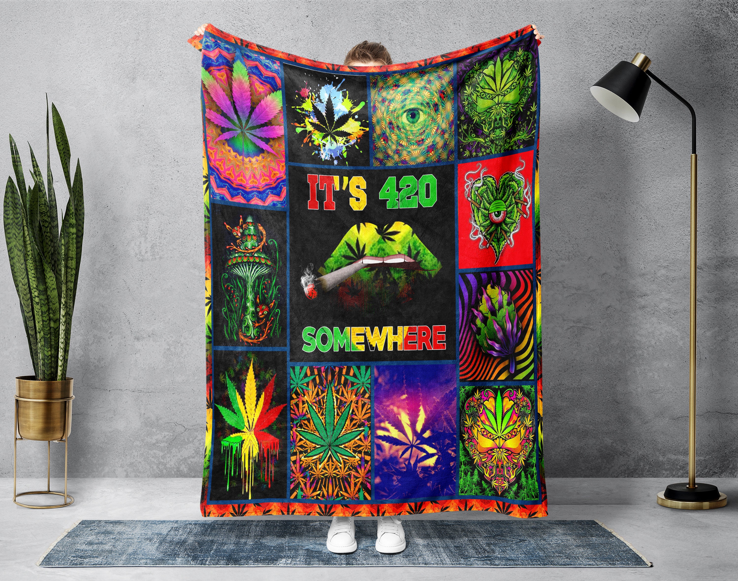  420 Weed Cannabis Fleece Throw Blanket 50 x 60