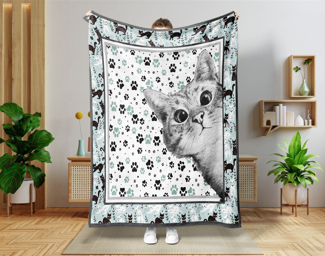 Funny Cat Paw Prints Blanket, Cute Cat Blanket, Cat Mom Blanket, Cat