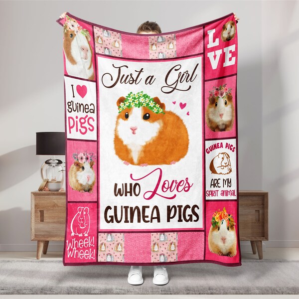 Just A Girl Who Loves Guinea Pigs Blanket, Animal Blanket, Guinea Pig Fleece Sherpa Blanket, Guinea Pig Lover Blanket, Guinea Girl Blanket