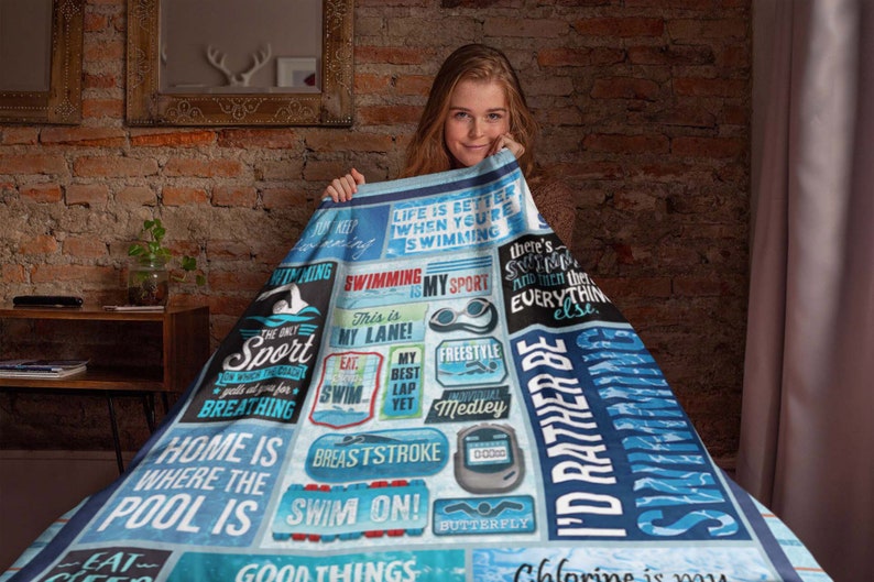 Swimming Blanket, Swimmer Fleece Sherpa Blanket, Pool Life Blanket