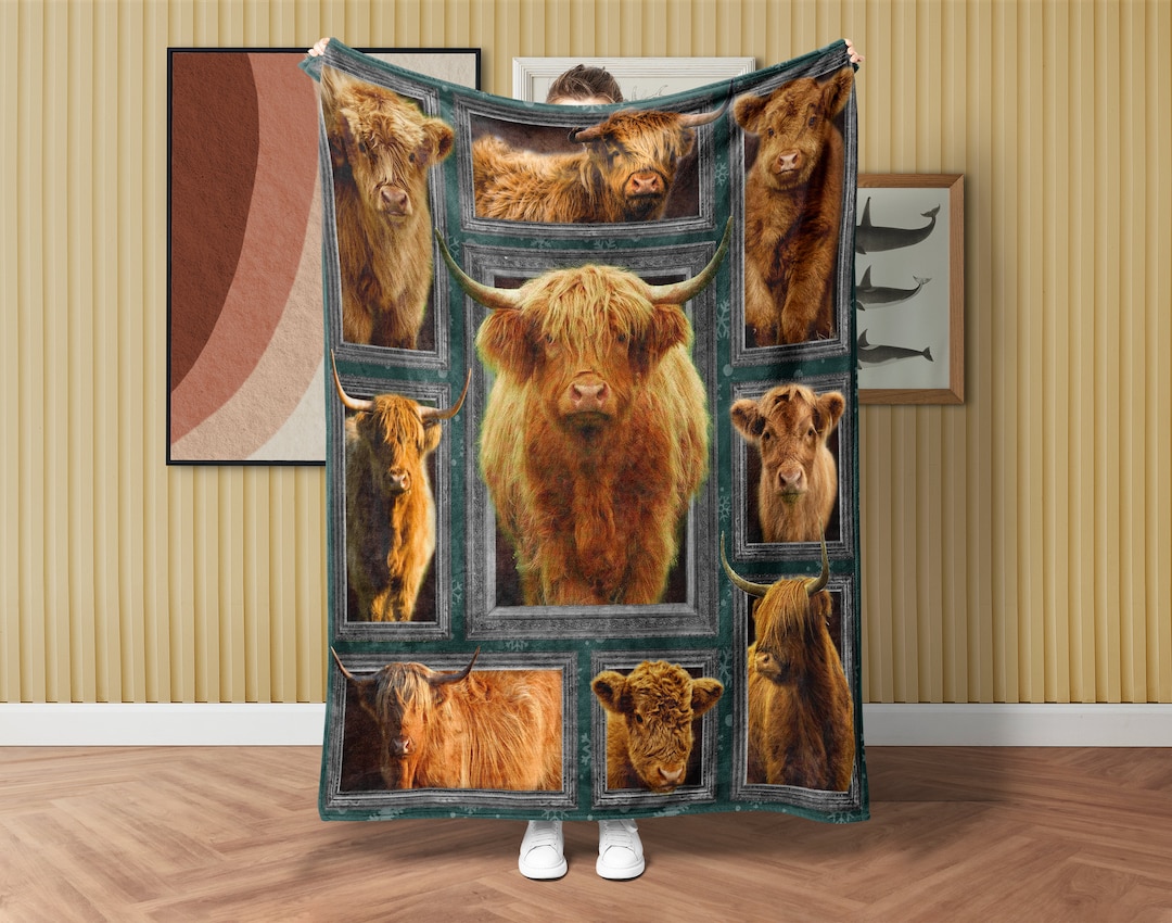 Highland Cow Blanket, Scottish Cattle Blanket, Farm Animal Blanket, Highland Cattle Blanket, Cow