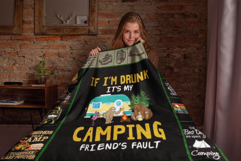 Funny Camping Friends Blanket, Camping Alcohol Blanket, Camping Van