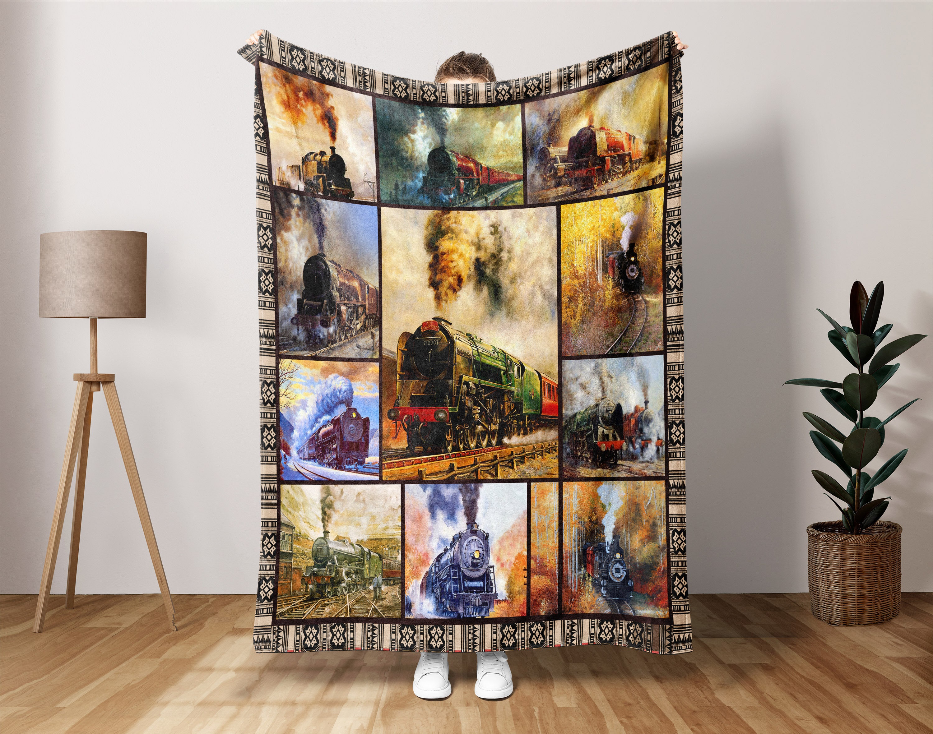 Steam Blanket, Vintage Train Fleece Blanket, Retro Train